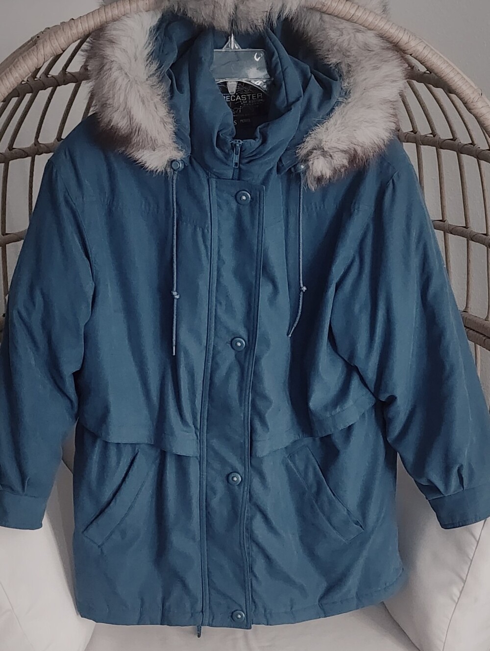 FORECASTER OF BOSTON Womens Winter Parka Quilted Hood Blue/Teal VTG Sz XS Petite